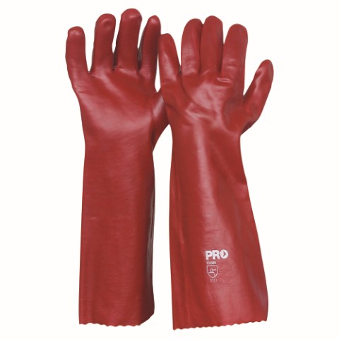 GLOVE PVC RED 45CM SINGLE DIPPED 